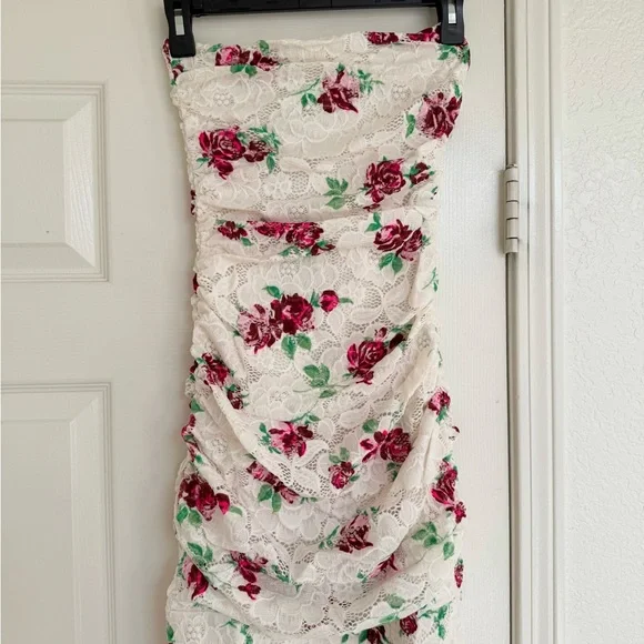 AFRM Marlo Crochet Lace Maxi Dress Pink And White Floral Size S - Picture 5 of 12